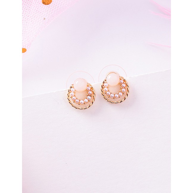 LRC Anting Tusuk Fashion 925 Silver Needle Geometric Pearl Studded Gemstone F3904X