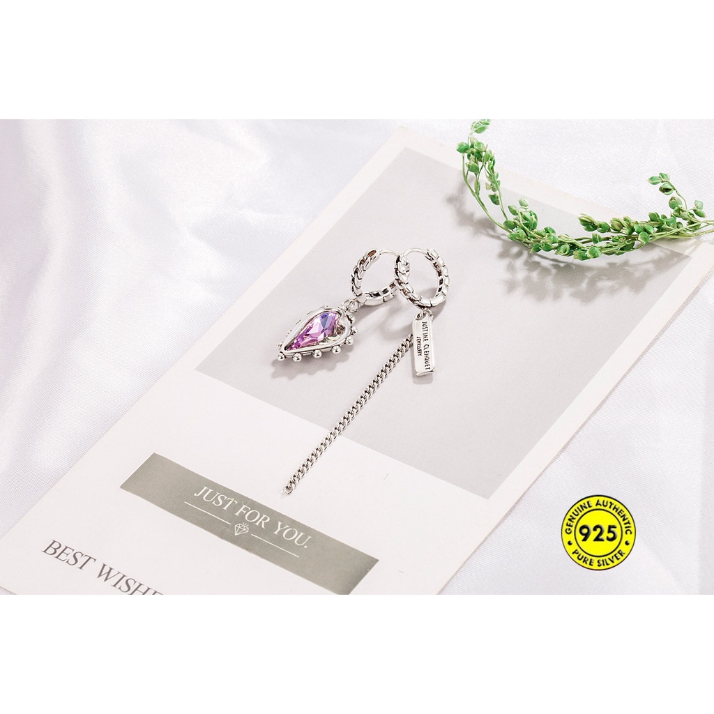 Anting Klip Silver S925 Bentuk Hati Hias Amethyst Gaya Retro Untuk Wanita U935