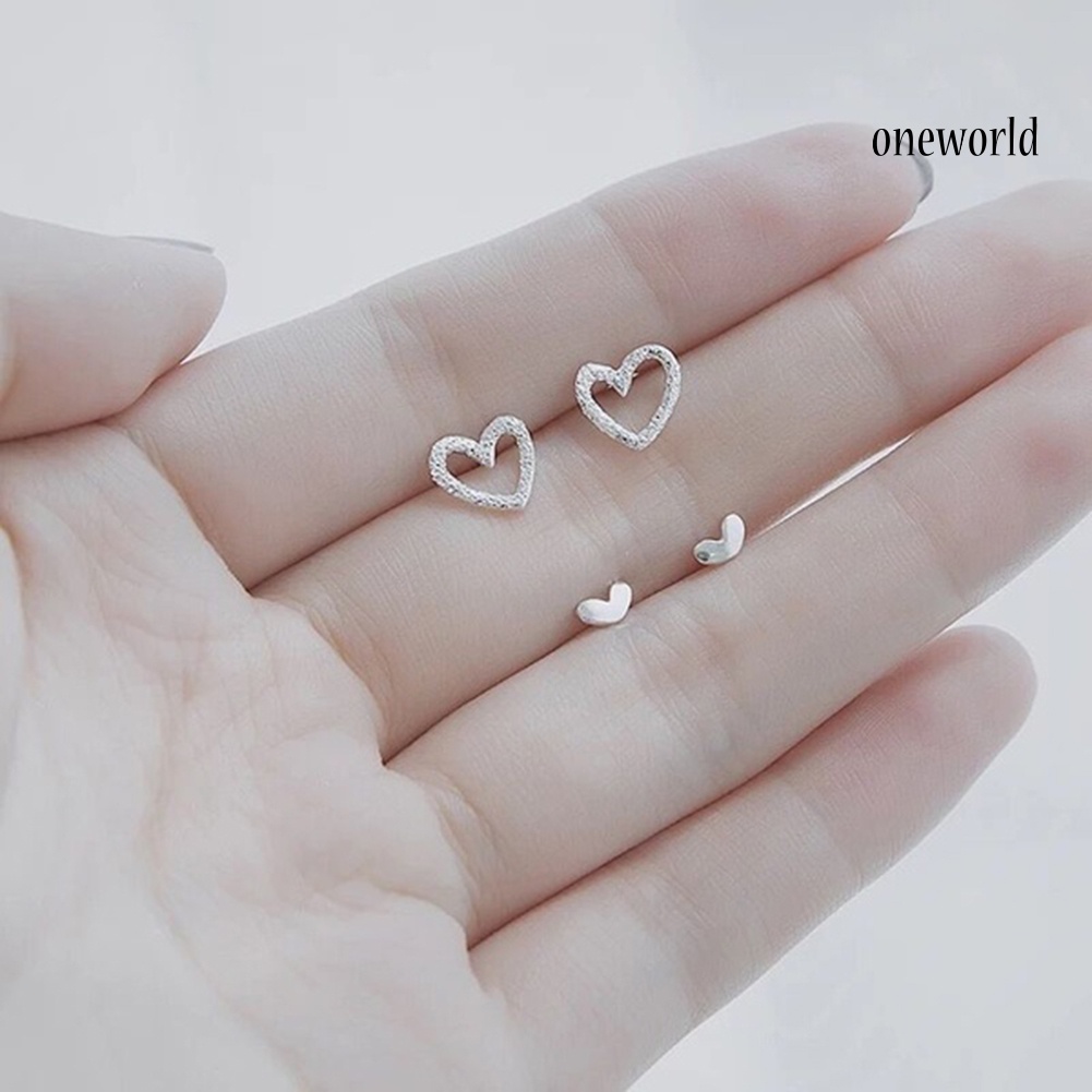 OW@ Sweet Women Sliver Plated Hollow Love Heart Stud Earrings Wedding Jewelry Gift