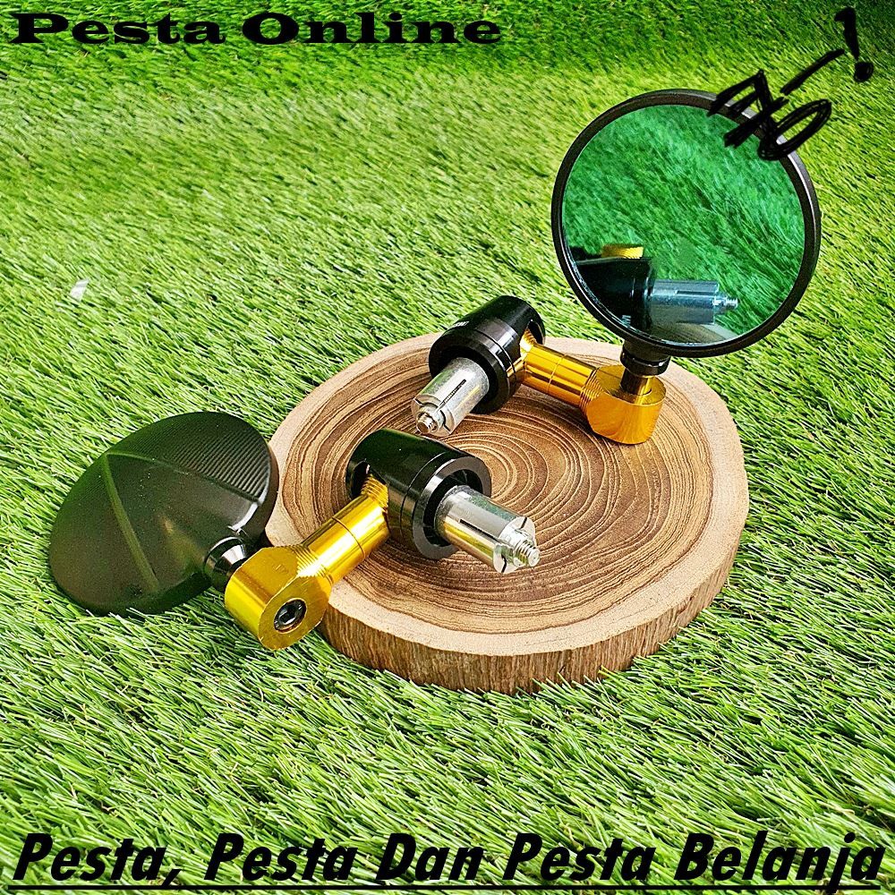 Spion Stang Bar End Kaca Spion Biru Gagang Gold CNC Yamaha Nmax Mio Beat Dll Universal Spion Jalu