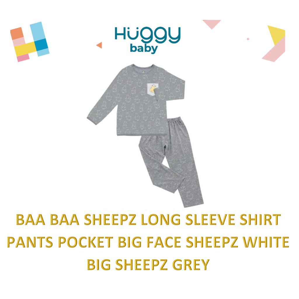 Baa Baa Sheepz Long Sleeve Shirt Pants Pocket White Big Sheepz Grey