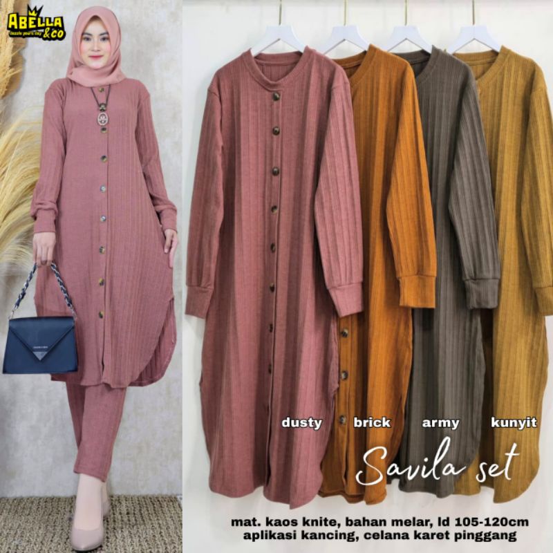 SAVILA SET SETELAN CELANA WANITA KAOS RAJUT KNIT