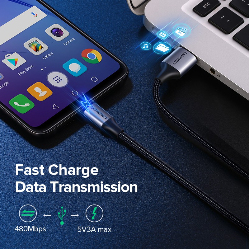 【Stok Produk di Indonesia】Ugreen Kabel Data / Charger Micro USB 3A Fast Charging Bahan Nilon Untuk Samsung / Xiaomi / HTC