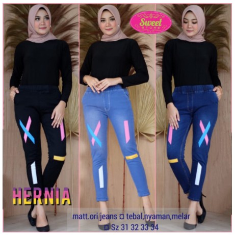 HERNIA jeans legging aplikasi sablon