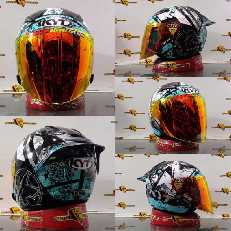 HELM KYT GALAXY FLAT R MOTIF#5 AQUA BLUE/PAKET GANTENG 100%ORIGINAL SNI-DOT-AQUA BLUE/VENOM/GOLD