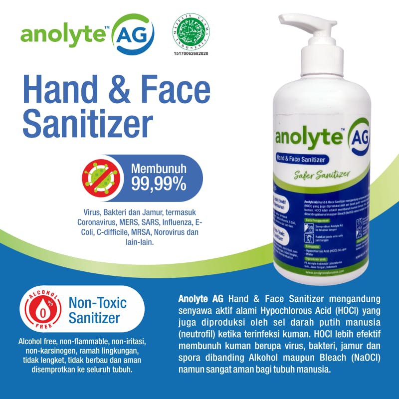 HAND SANITIZER MURAH DAN AMPUH - ANOLYTE AG (HOCL) 500ml FOOD GRADE