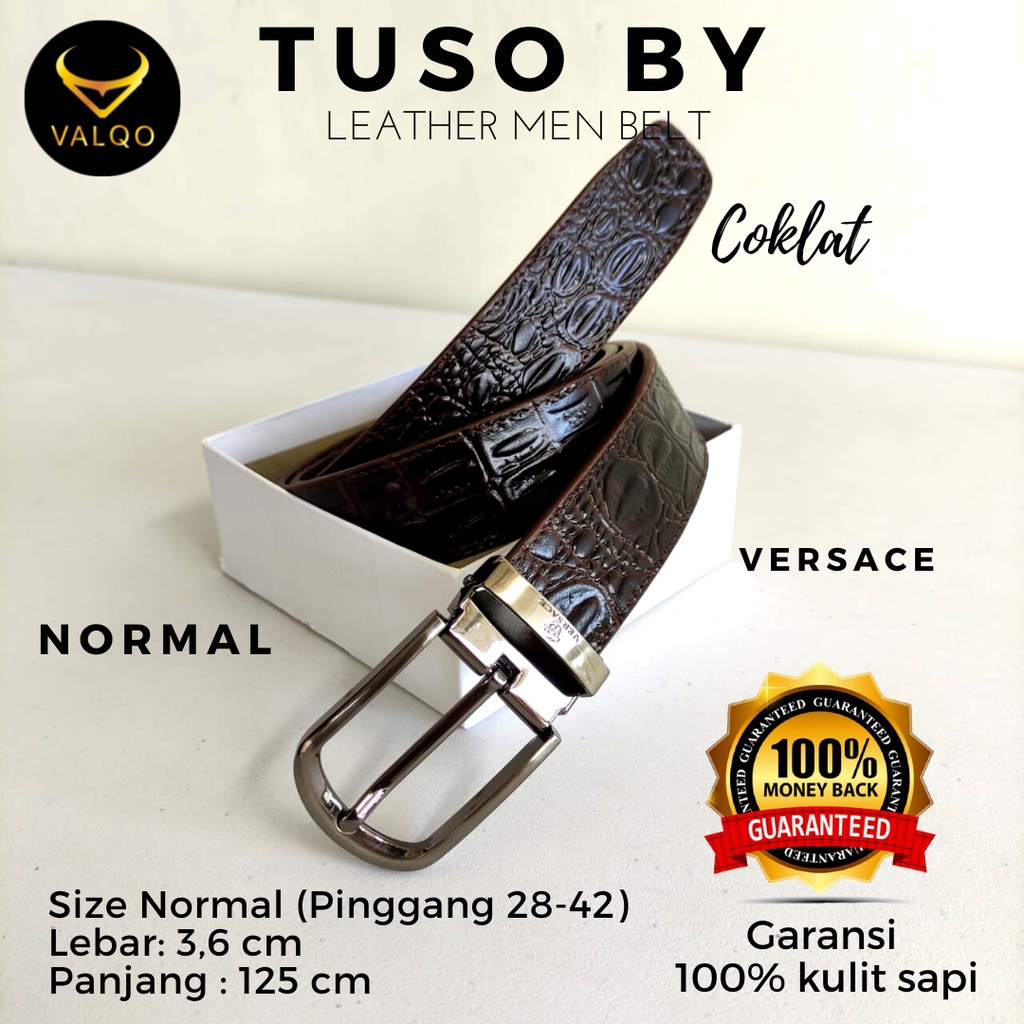 [VALQO] TUSO BY Ikat Pinggang Sabuk kulit sapi Motif Buaya Coklat Pria Cowok Tusuk Normal dan Besar Big Size COD  MODEL Tusuk/lubang