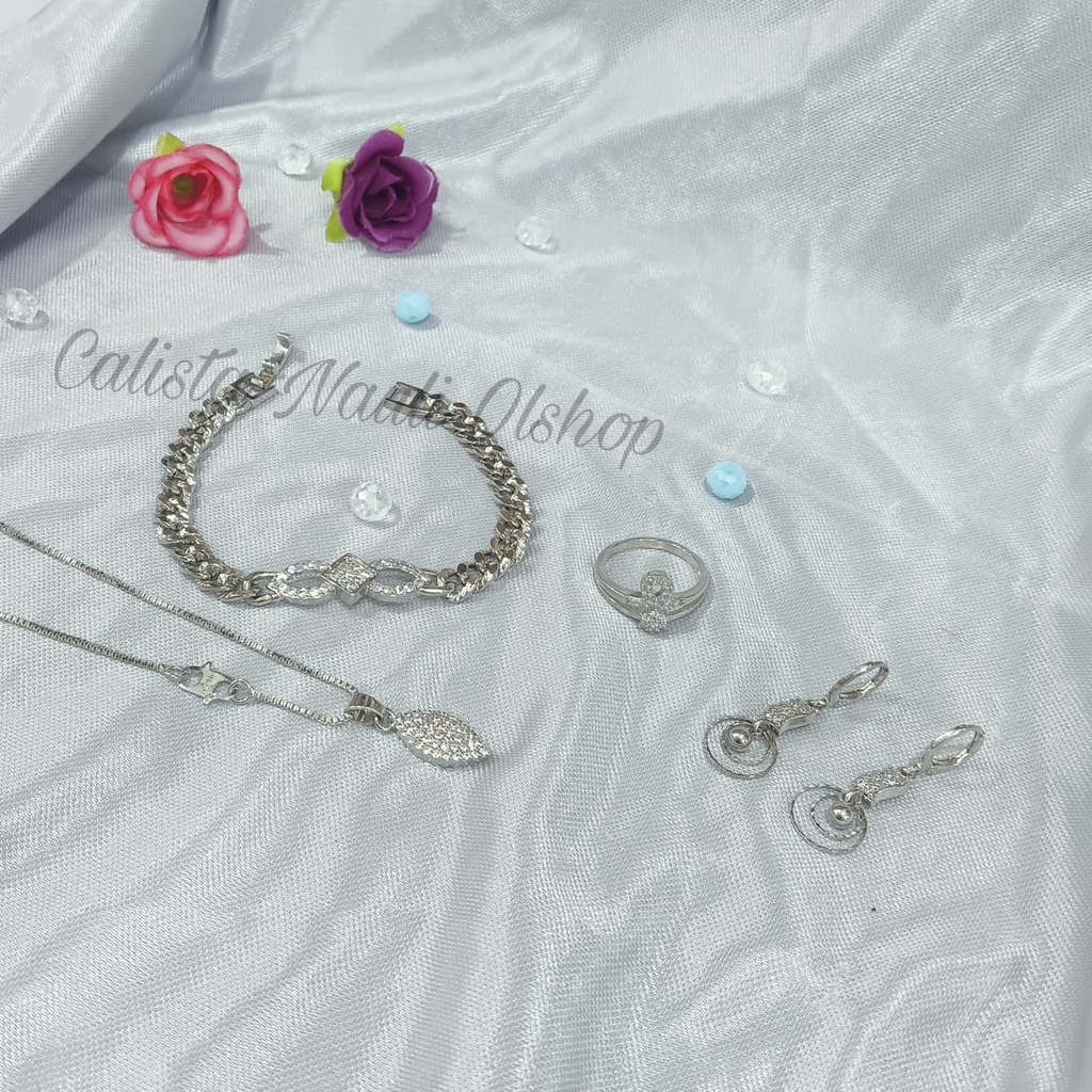 SET DEWASA RANTAI DAUN SILVER PERHIASAN EMAS  KOREA ANTI KARAT DAN ANTI LUNTUR