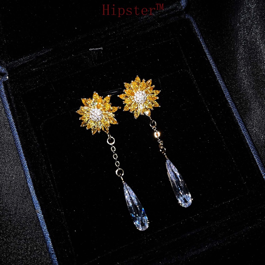 New Hot Sale Fashion Flower Micro Inlaid Zircon Luxury Inlaid Natural Yellow Diamond Earrings