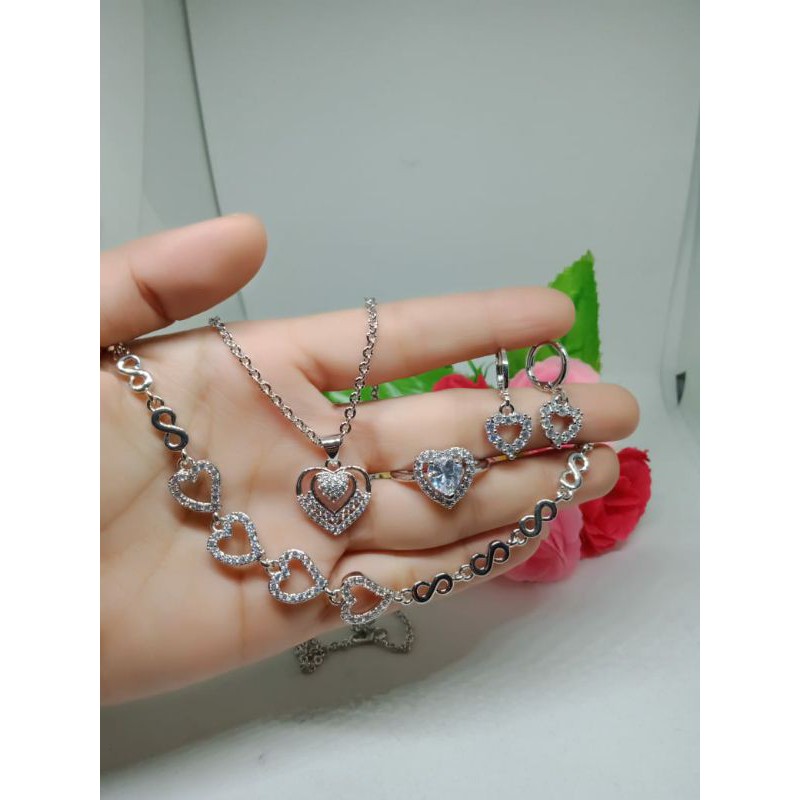 Fourfashion Set Perhiasan Lapis Emas Xuping Model Love Silver Kekinian HH011