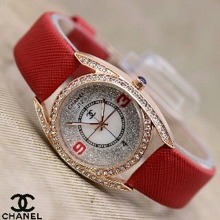 JAM TANGAN WANITA CHANEL ROSE KULIT MERAH