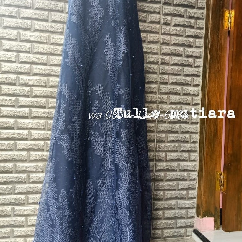 PROMO kain kebaya tule tile mutiara cantik lace meteran putih navy