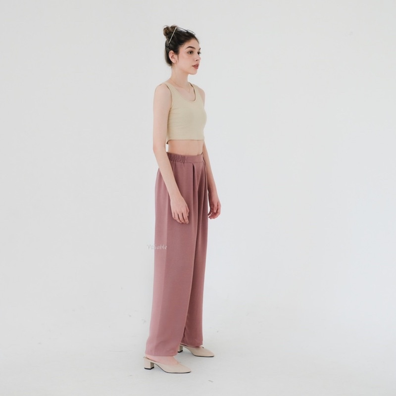 (M-XXL) Highwaist Basic Flowy Wide Pants Pallete 1