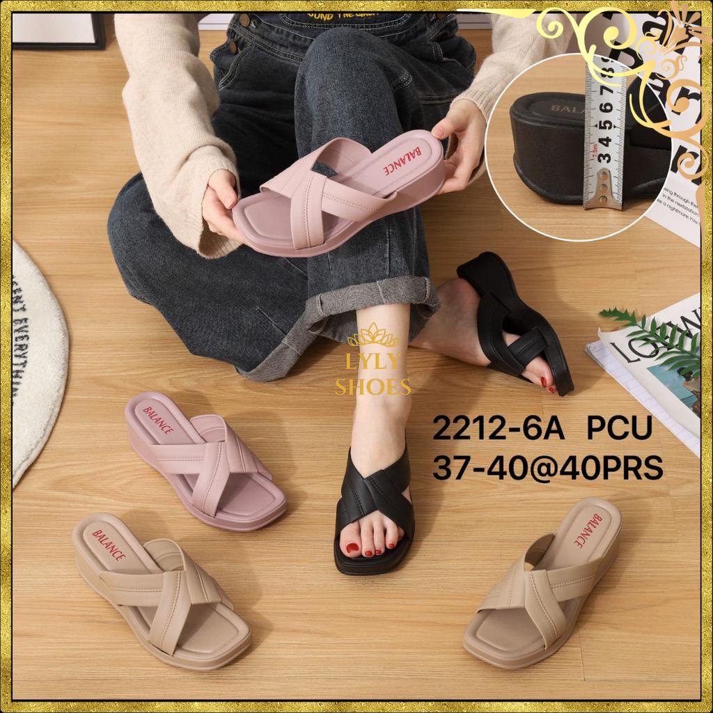 Sandal Wedges Wanita Import Balance Tali Silang Hak Sedang 2212-6A