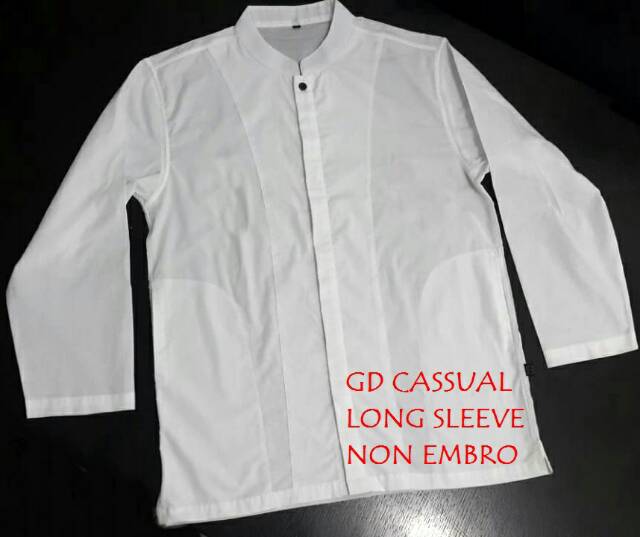 baju muslim koko casual polos putih gajah duduk lengan panjang