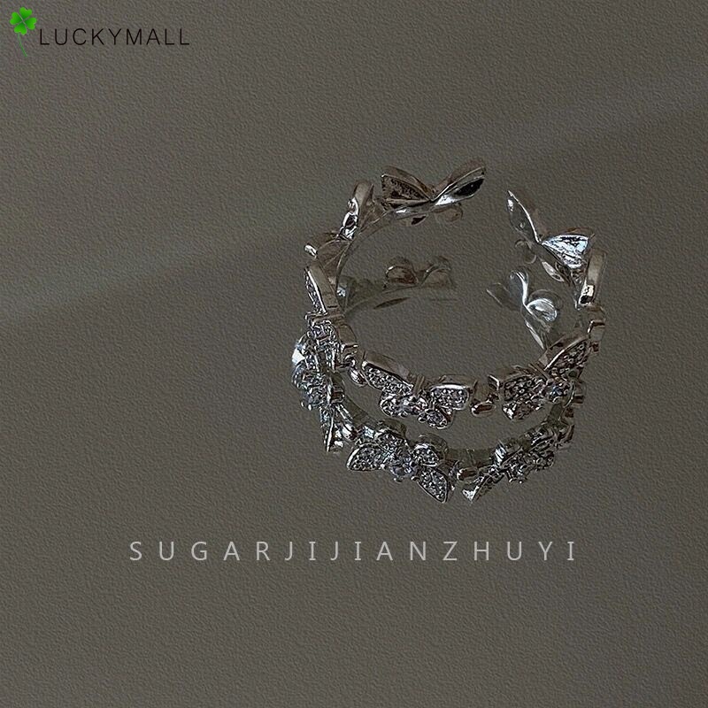 Cincin Kristal Model Butterfly Warna Silver Gaya Korea Untuk Wanita