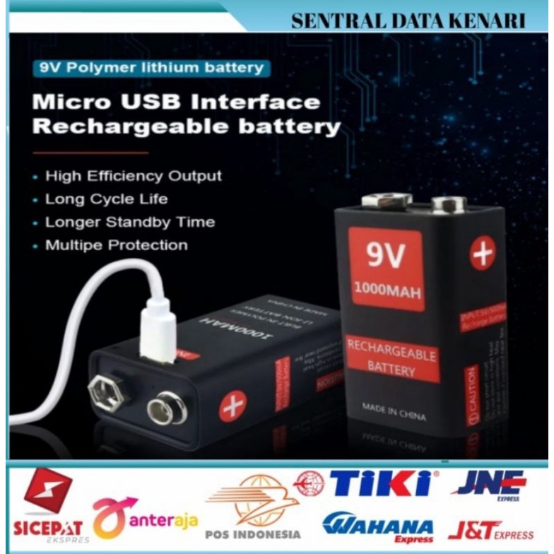 Battery kotak 9v 1000mah rechargeable USB isi ulang