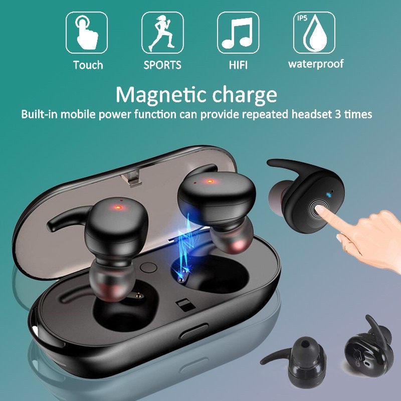 Headset Bluetooth Full Bass Tws Wireless Earphone  Noise Cancel With Microphone Untuk Android IOS