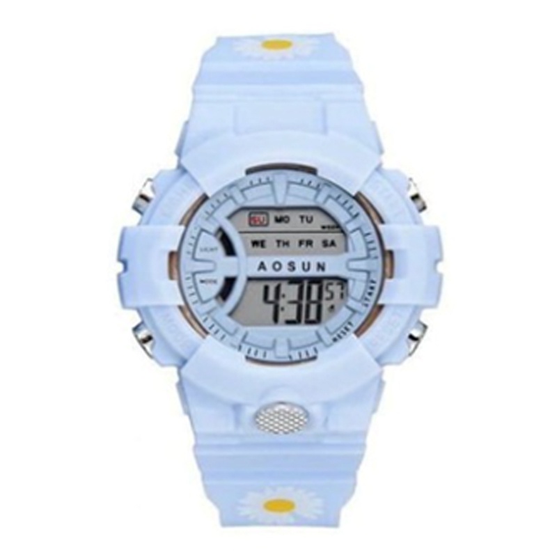 [COD] Jam Tangan Rubber Digital Sport Bulat Wanita Dan Pria Fashion Gaya Korea Import-44-9 Biru bunga