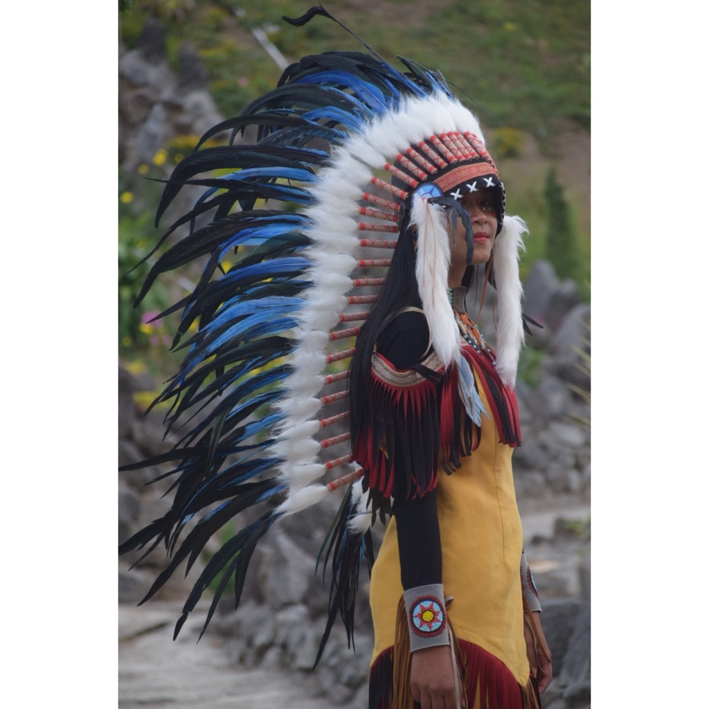 TOPI INDIAN - INDIAN HEADDRESS MEDIUM AYAM BILABONG BIRU