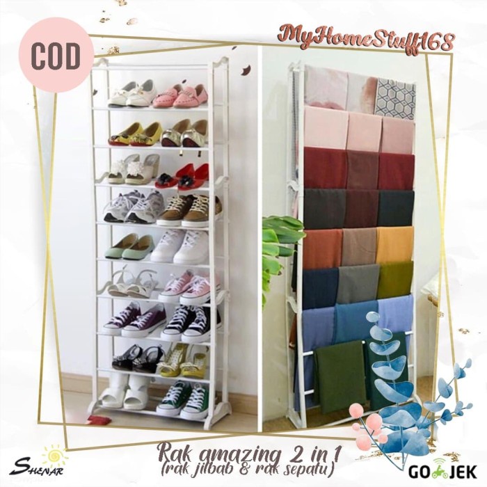 Rak Jilbab Karakter Jumbo Aesthetic Minimalis Kerudung Gantungan F6H5 Plastik Portable Susun Multifu