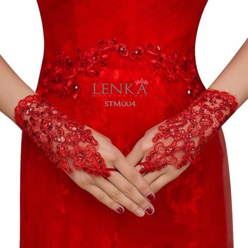 [READY STOCK] AKSESORIS PERNIKAHAN SARUNG TANGAN WEDDING BRIDAL GLOVES MERAH STM004