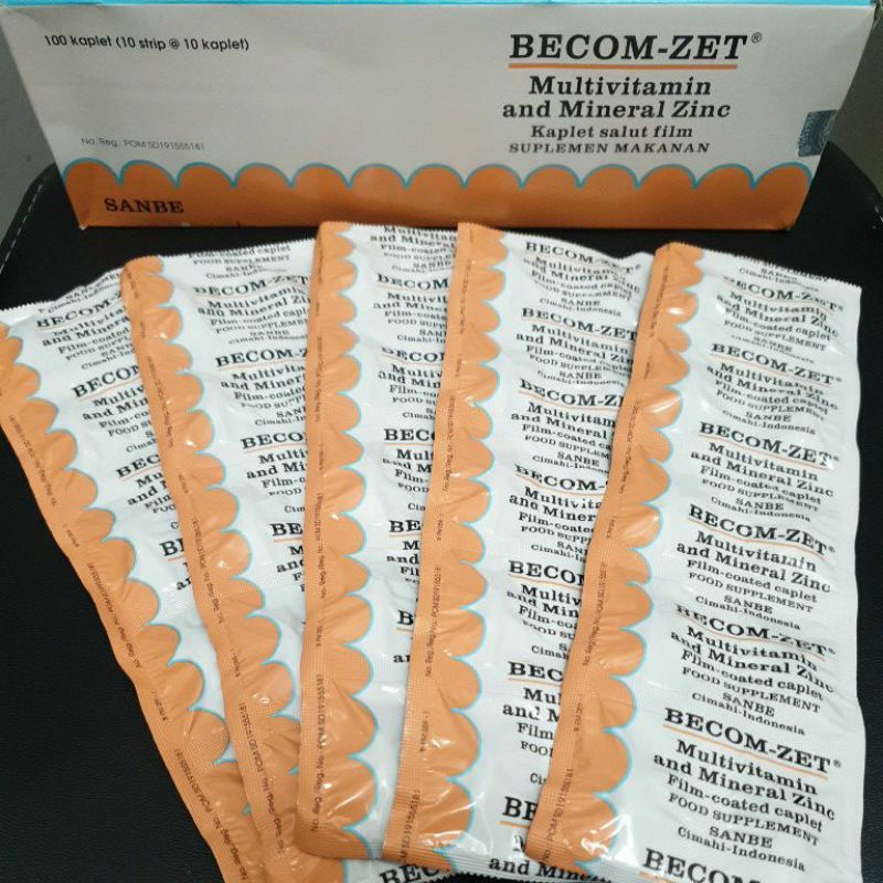 Becom Zet (Multivitamin dan Mineral Zinc) Becom-Zet (1 Strip isi 10 Caplet)