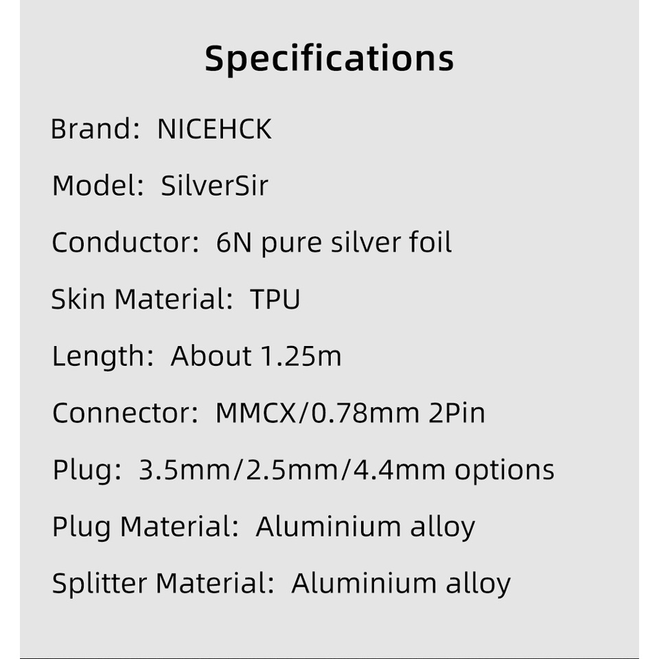 Nicehck SilverSir 6N Kabel Upgrade Earphone Silver Murni 3.5 / 2.5 / 4.4mm MMCX / 0.78 2Pin Untuk Phoenix Bravery IEM