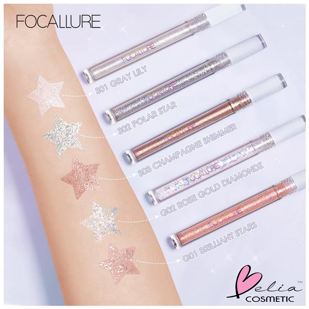 ❤ BELIA ❤ FOCALLURE Glittering Liquid Eyeshadow FA195 | Starlight Liquid Eyeshadow Shimmer Eye makeup | BPOM