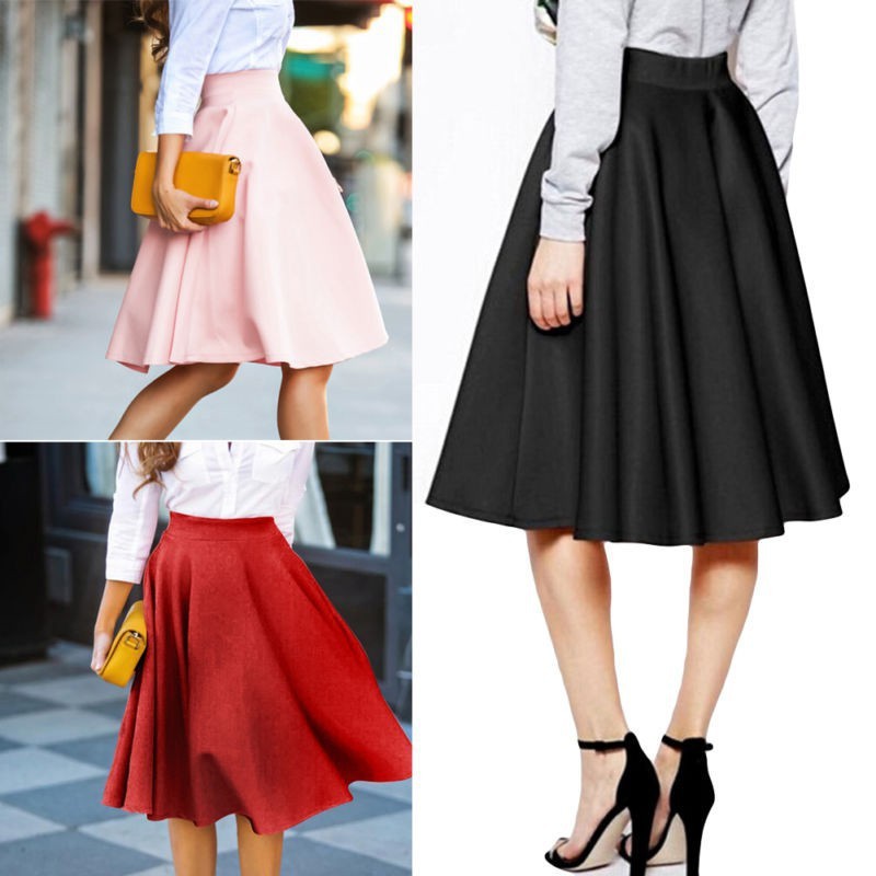  Rok  Midi  Model A Line  High Waist Gaya Korea Shopee Indonesia