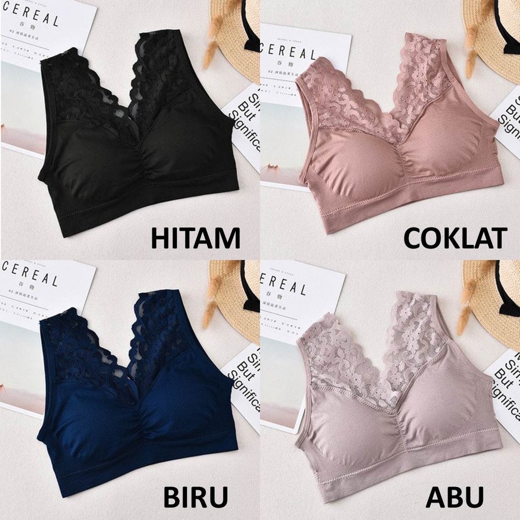 Pakaian Dalam Bra Wanita Tanpa Kawat Bahan Halus bralette Elastis Sexy dengan Busa IMPOR renda SBR02