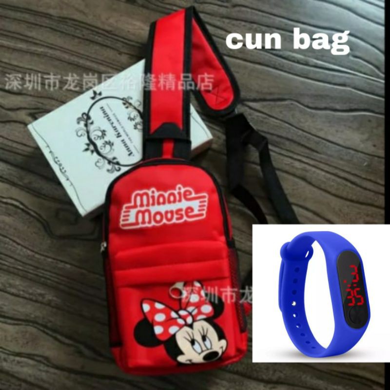 2in1 tas slempang mickey mouse tas ngaji berhadiah jam LED