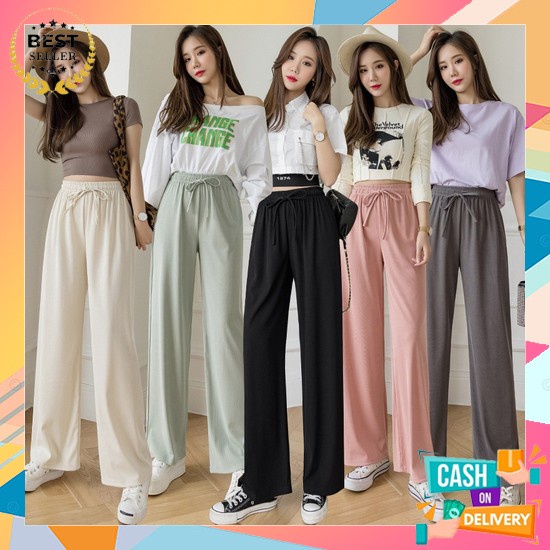 Celana Kulot Kain Wanita Remaja Dewasa Murah Jumbo Kekinian Pinggang K Korean Women Wide Leg Pants