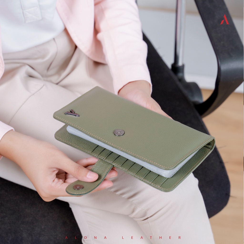 Dompet Kulit Panjang Lipat Wanita Bahan 100% Kulit Asli Alona Planner Budget Keuangan Wallet Premium Branded Awet Tebal Elegan