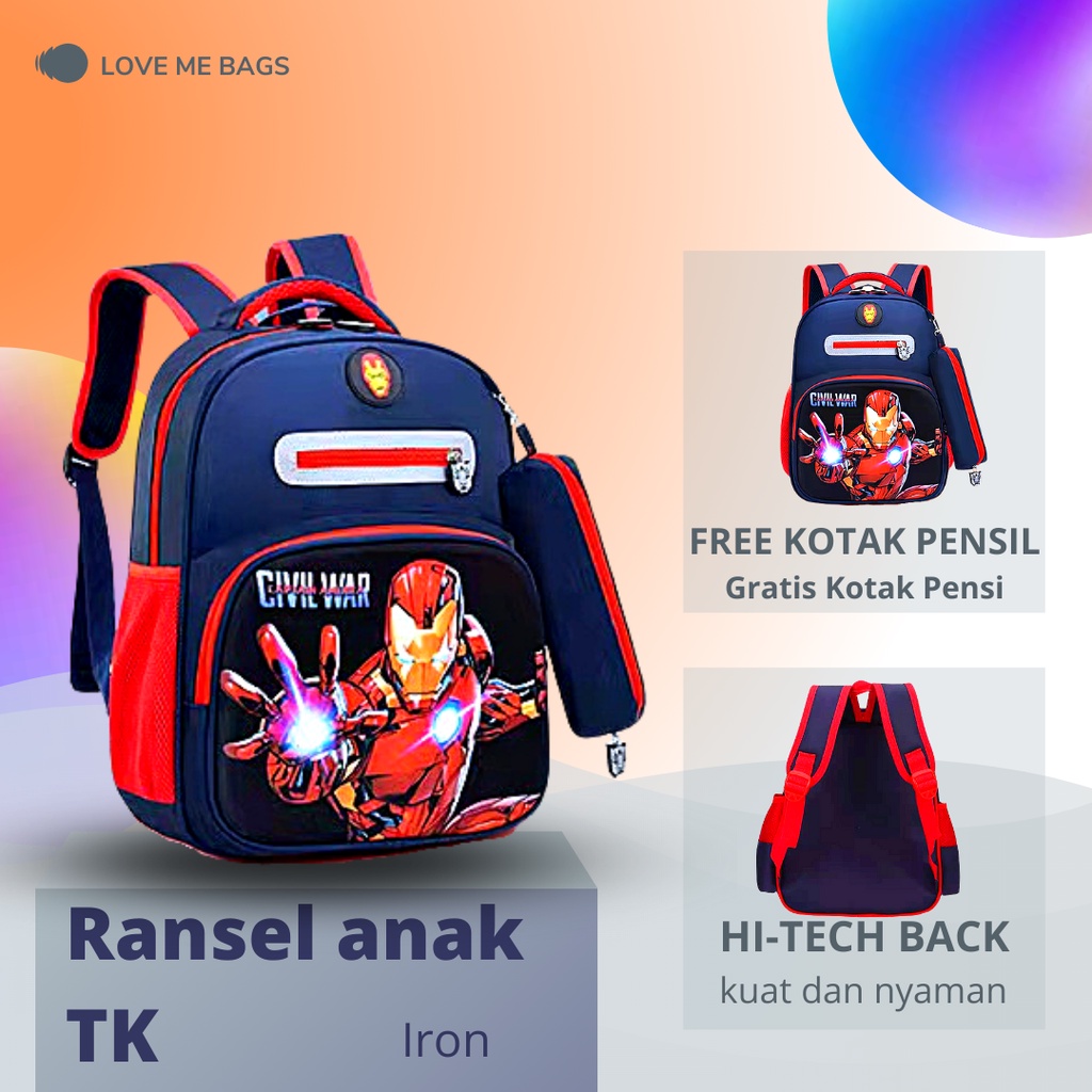 LMB Tas Anak Laki Laki TK Sekolah Import Premium Kualitas Gambar Karakter Superhero Timbul 6D Bahan Nilon Tebal Anti Air