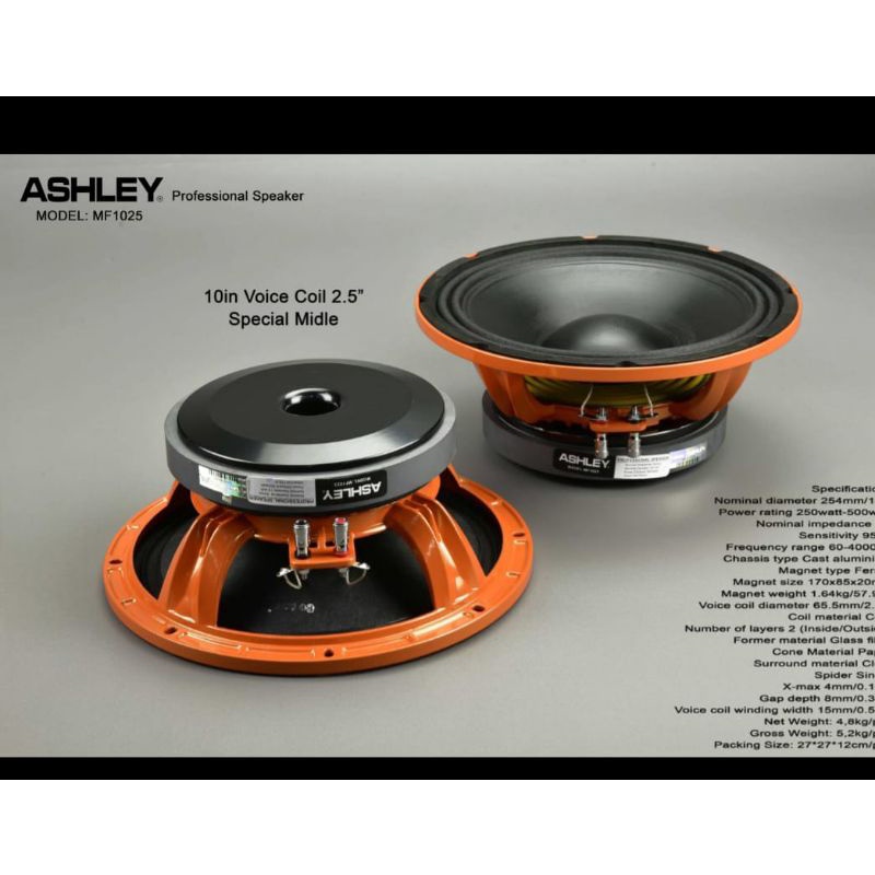 SPEAKER COMPONENT ASHLEY MF1025 MID LOW 10 INCH ORIGINAL MF 1025