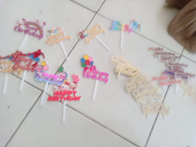 Ti-0102-c Topper Tulisan Cake Kue Tart Happy Birthday Doraemon Rainbow