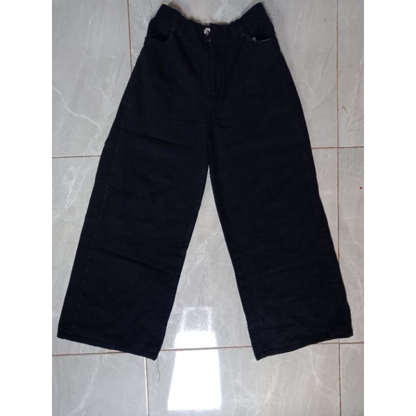 HIGHWAIST KULOT JEANS WANITA POLOS HITAM PUTIH
