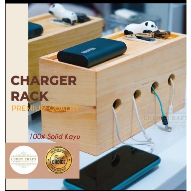 kotak charger kayu unik serbaguna/rak charger kayu minimalis (251410)