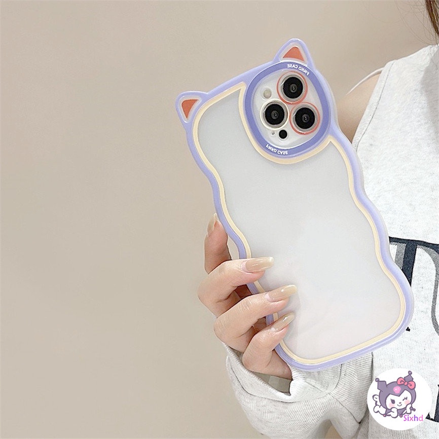 Compatible For iPhone 14 13 12 11 Pro Max SE2020 X XR Xs Max 7 8 6 6s Plus Case Cute Solid Color Cat Ears Wavy Edge Phone Case Soft Protection Cover