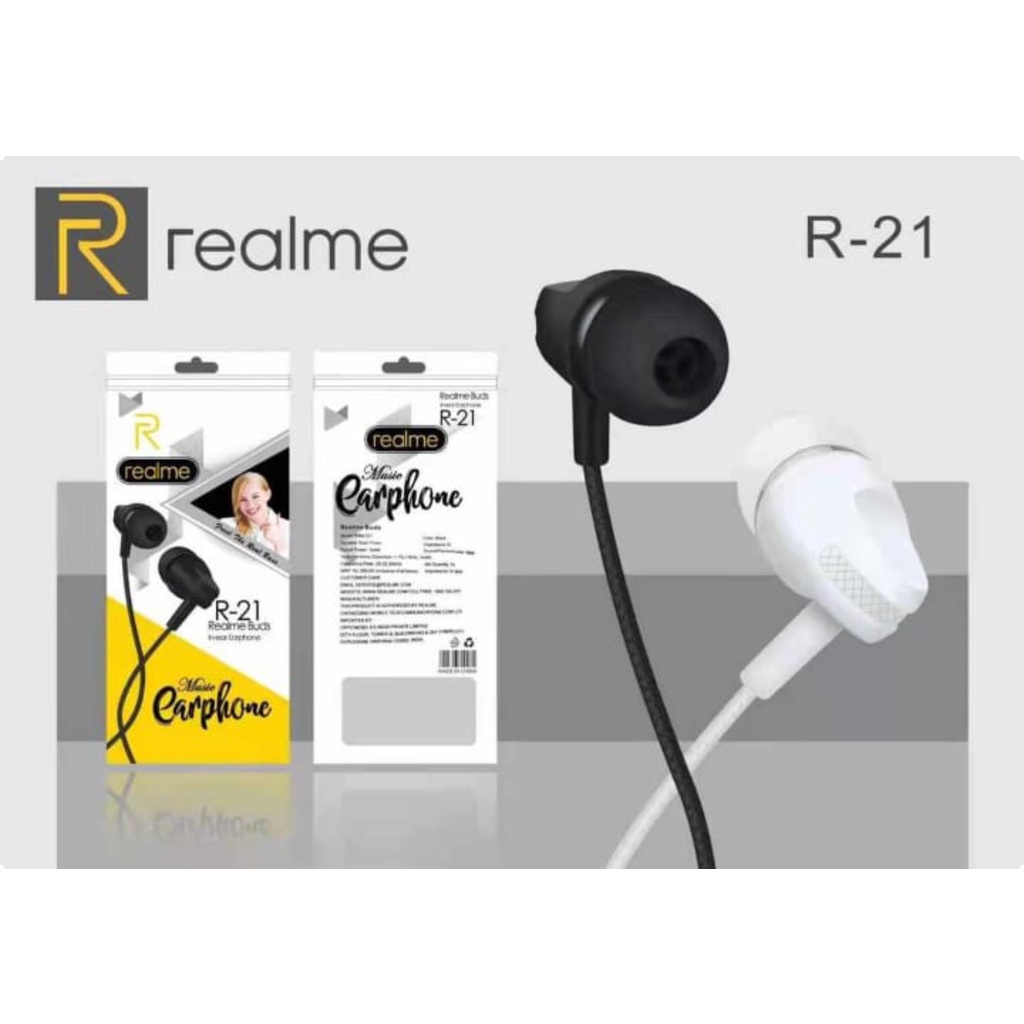 Earphone Realme 21 stereo bass music telfon headset mic