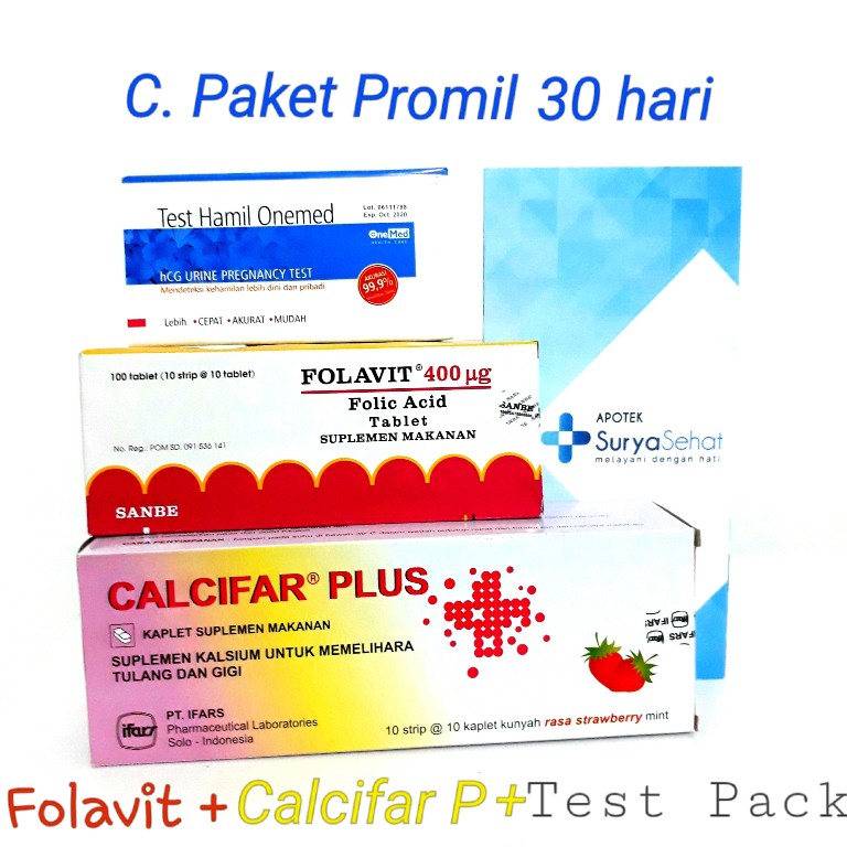 Paket Promil C 30 hari Best Seller! Program Hamil 30 hari (1 bulan) Folavit Calcifar Plus Tes Pack