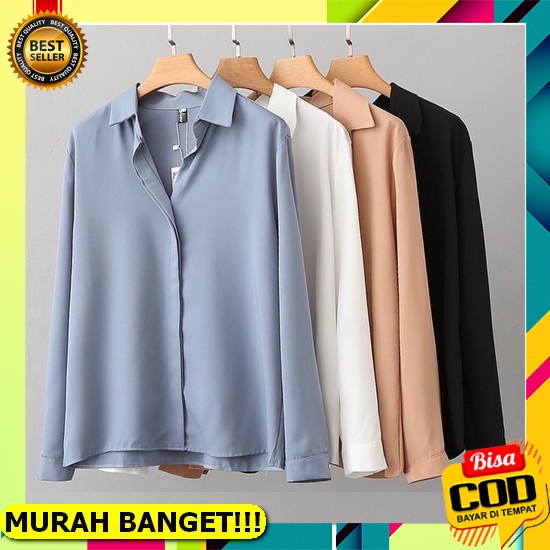 Model Baju Wanita Dewasa Terbaru 2021 Lengan Panjang Polkadot/Baju Blouse Wanita/Kemeja Wanita Kekin
