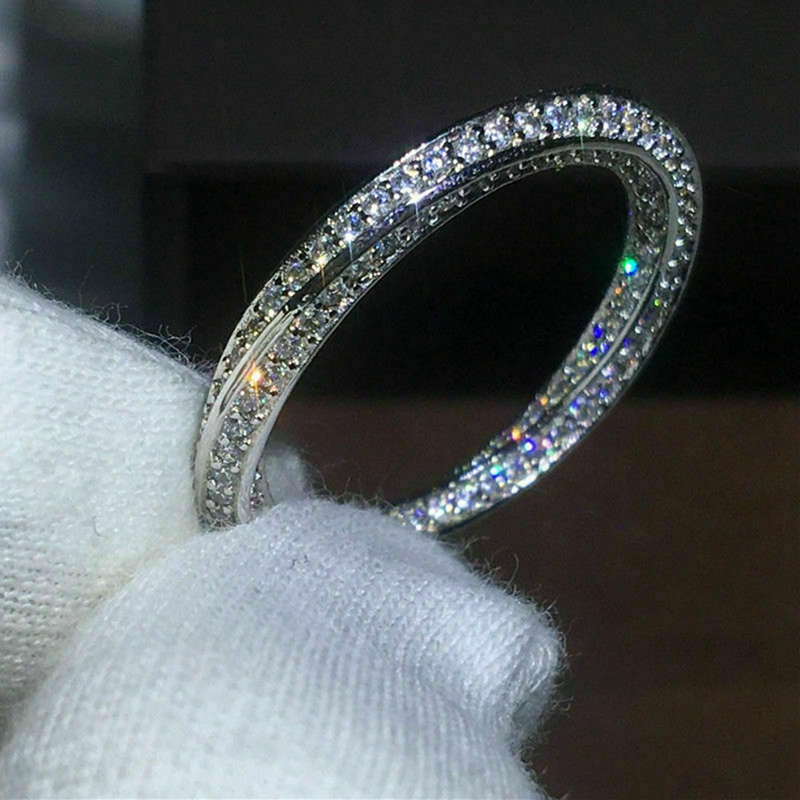 Cincin Sterling Silver 925 Hias Cubic Zirconia 5a Warna Putih Bening Gaya Vintage Untuk Pernikahan