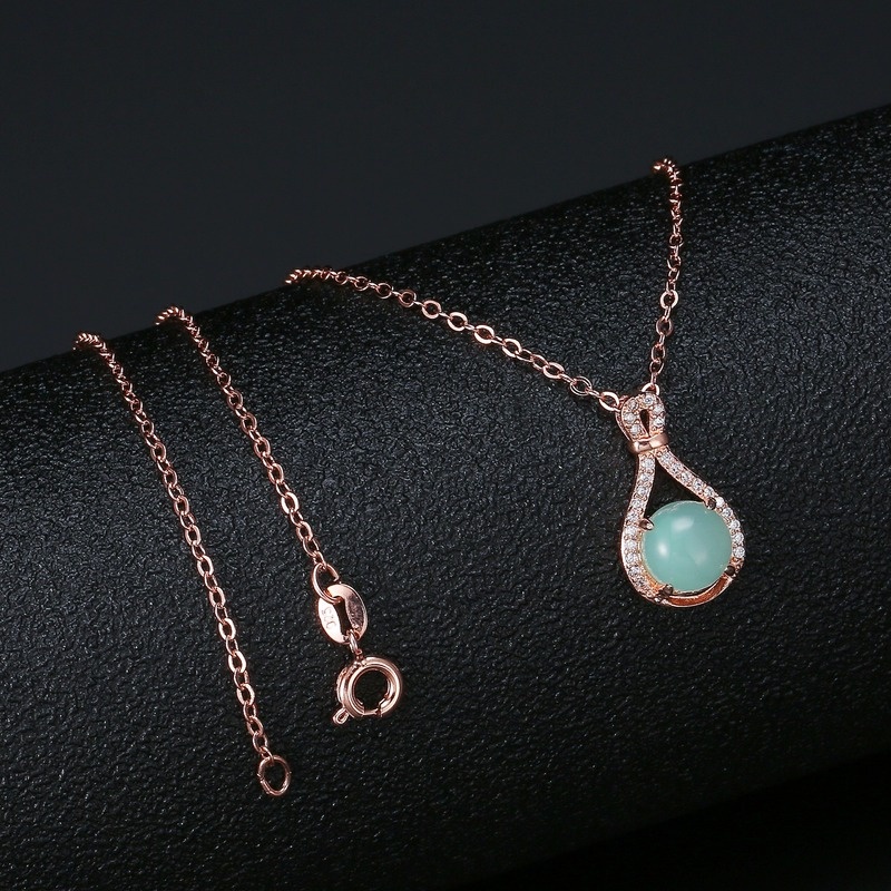 [Ready Stock]Fashion Rose Gold Plated Emerald Pendant Necklace