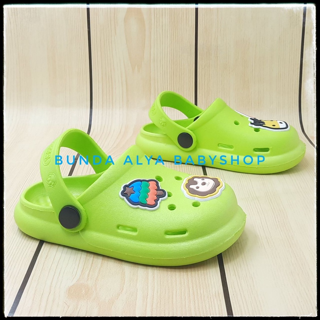 Sendal Anak Karet Umur 2 3 4 5 Tahun Karet Elastis HIJAU - Sepatu Sandal Anak Cowok Elastis Motif Lucu Karet Anti Licin Size 26 - 35 Sepatu Sandal Anak Karet Sendal Anak Elastis Green