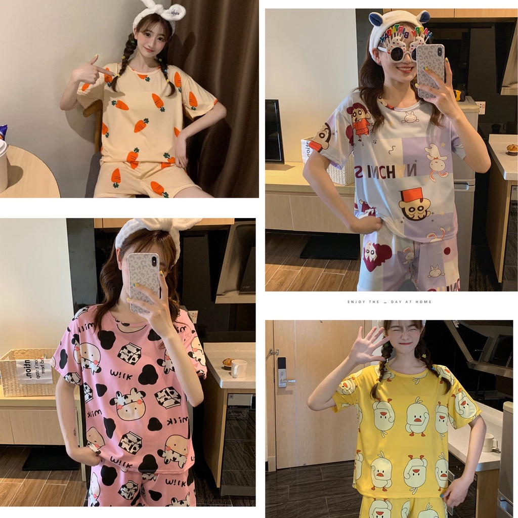 Baju Tidur Wanita  Dewasa Piyama Oversize Wanita Import Pajamas Set Celana Pendek Pakaian Tidur Setelan Baju TIdur