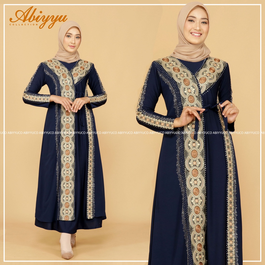 Abiyyuco TA9011 | Gamis Abaya Turkey Hitam Mewah Turki Warna Warni Elegan Turky Terbaru Turkiy Bahan Jersey dan Ceruty