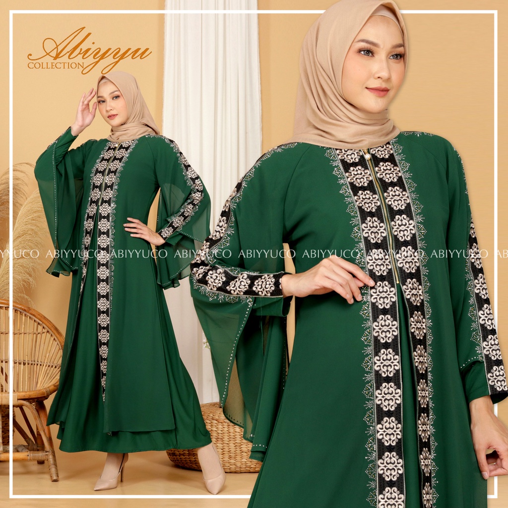 Abiyyuco TA9009 | Gamis Abaya Turkey Busui Turki Hitam dan Warna Warni Turkiy Jersey Mix Ceruty Terbaru Mewah