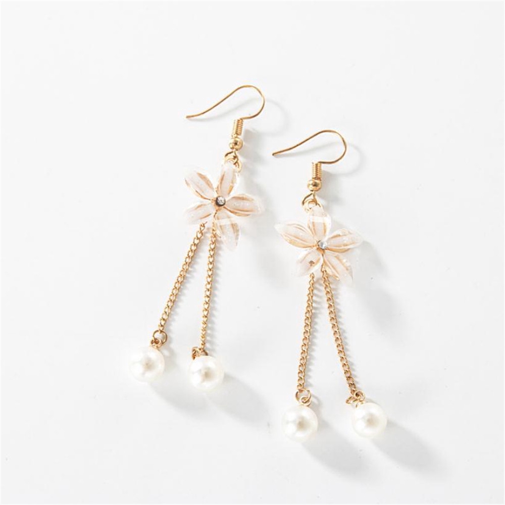 1 Pasang Anting Gantung Panjang Desain Bunga Hias Rumbai Gaya Korea Elegan untuk Wanita-3